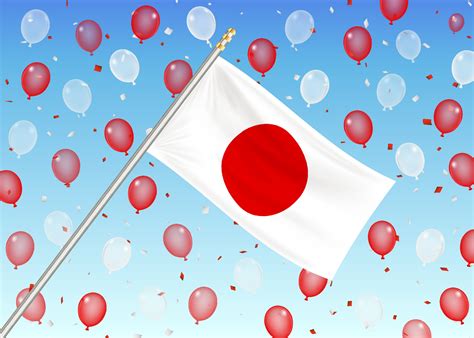 Japan Flag On Sky With Red And White Balloons 2271975 Vector Art At