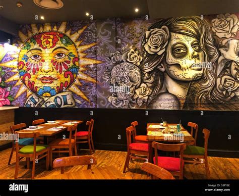 Day of the dead themed wall art in a Mexican restaurant Stock Photo - Alamy