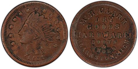 1863 Token F 180A 1a Copper RE M H Clark MI BN Regular Strike Store