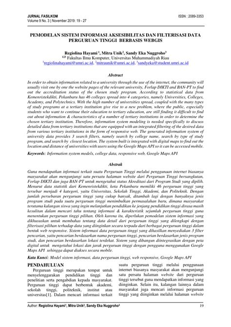 Pdf Pemodelan Sistem Informasi Aksesibilitas Dan Filterisasi Data