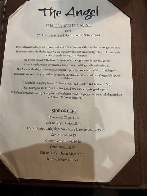 Menu At The Angel Pub And Bar Pontefract