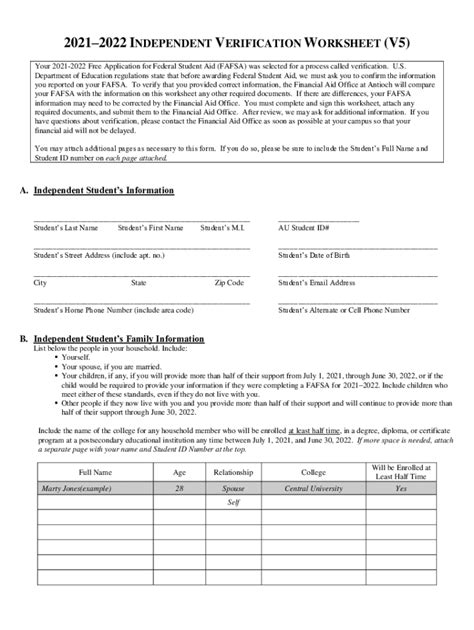 Fillable Online Independent Verification Worksheet V Fax