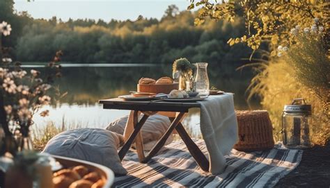 Premium Photo Romantic Picnic On The Lake In The Summer