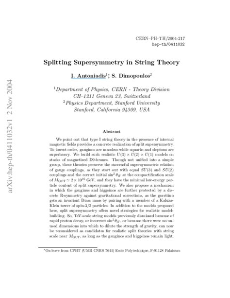 (PDF) Splitting supersymmetry in string theory | Ignatios Antoniadis ...