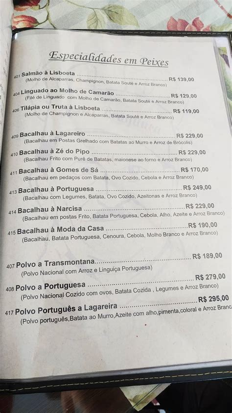 Menu Em O Transmontano Restaurante Petr Polis