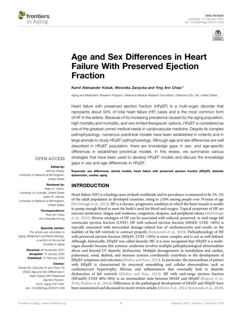 PDF Age And Sex Differences In Heart Failure With Preserved Ejection Fraction