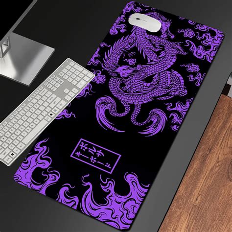 Alfombrilla De Rat N Grande P Rpura Y Negro Dragon Deskmat Con Arte