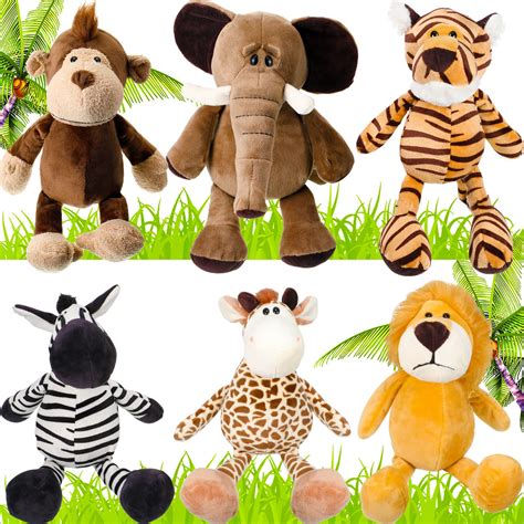 6 Pieces Safari Stuffed Animals Plush Jungle Animal Toys Set for Boys ...