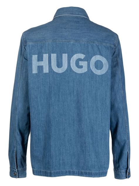 HUGO Logo Print Denim Jacket Farfetch