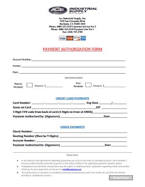 Fillable Online Payment Authorization Form Acetoolscom Fax Email