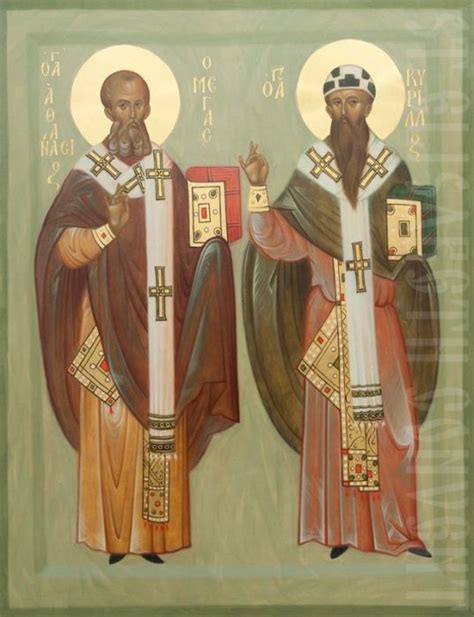 Painted Icon Of Ss Athanasius The Great And Cyril Of Alexandria St