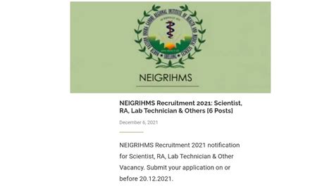 Neigrihms Shillong Recruitment Khubor Laitkam Posts