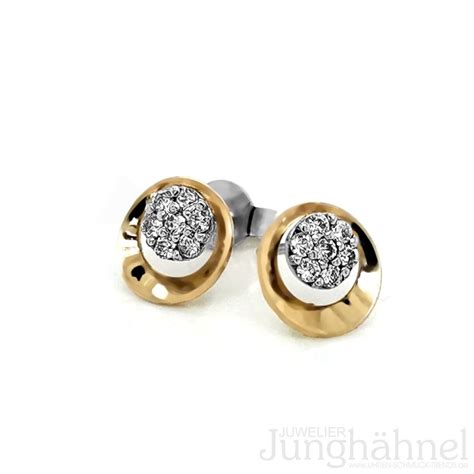 Ohrstecker Rund Mit Zirkonia Bicolor Echt Gold Glanz Mm Juweli