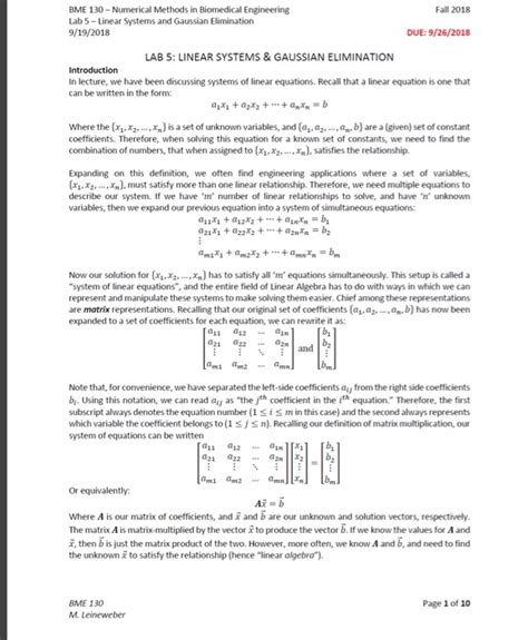 Solved BME 130 Numerical Methods In Biomedical Engineering Chegg