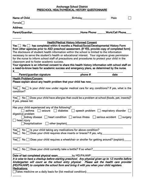 General Medical History Forms 100 Free Word Pdf