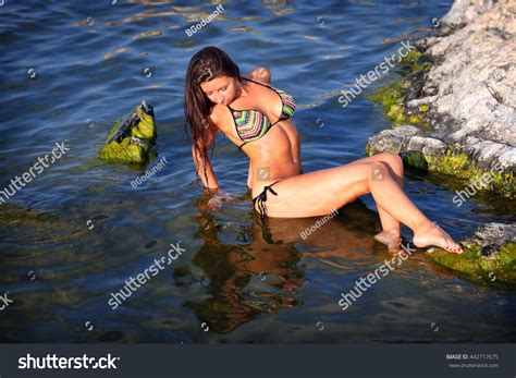 Стоковая фотография 442717675 Young Sexy Girl Bikini On Beach Shutterstock