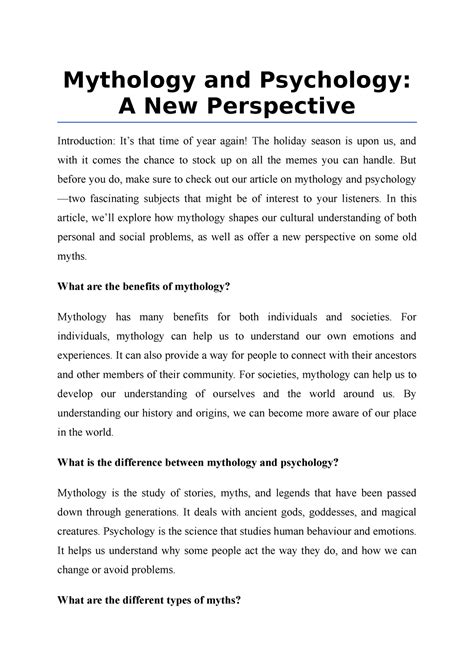 Mythology And Psychology A New Perspective Mythology And Psychology