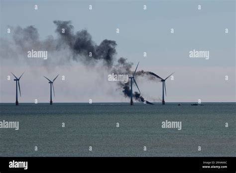 15th August 2023 Great Yarmouth UK Wind Turbine On Fire At The