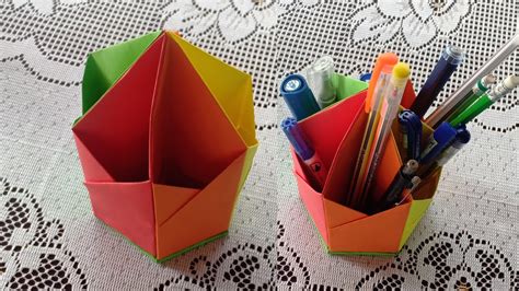 Pen Stand Paper Craft Tutorial In 3 Minutes Youtube