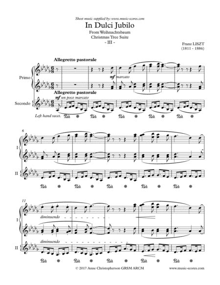 In Dulci Jubilo Piano Duet Sheet Music Liszt Franz Piano Duet