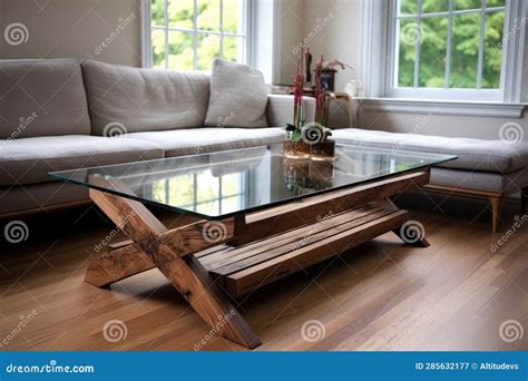 Simple Wood and Glass Coffee Table in Living Room Stock Image - Image ...