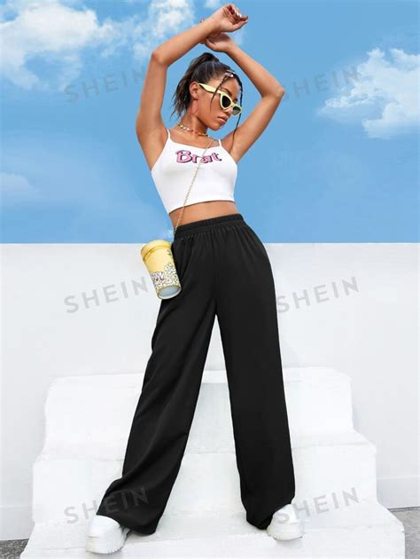 Shein Ezwear Cal As De Cintura Alta E Perna Larga S Lida Para Roupa De