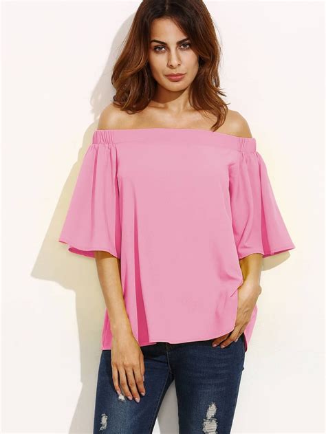 Frill Sleeve Bardot Top Shein Sheinside