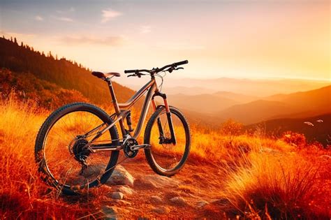 Premium Photo | Sport bike on a mountain trail at sunset