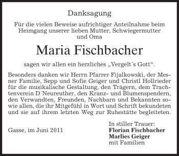 Traueranzeigen Von Maria Fischbacher Trauer Merkur De