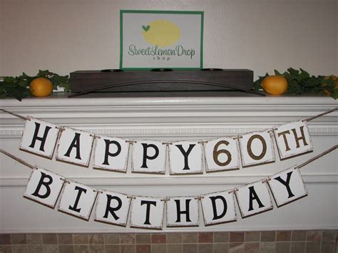 HAPPY 60th BIRTHDAY Banner Custom Age Twine Rustic