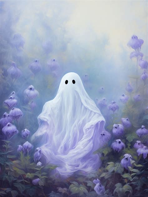 Cute Lavender Ghost Print Gothic Art Vintage Oil Poster Cottagecore ...