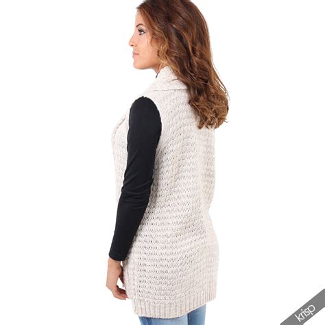 Womens Chunky Knit Sleeveless Open Cardigan Waistcoat Gilet Top Jumper