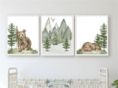 Baby Bear Nursery Print, Bear Nursery Decor, Mountain Nursery Decor, Forest Bear Nursery Wall ...