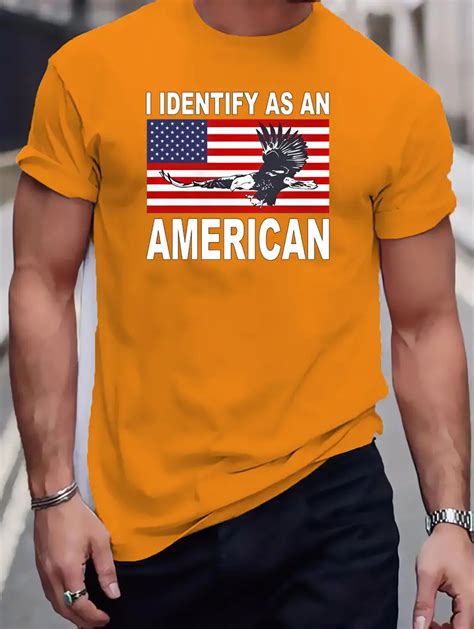 American Flag Graphic Print Mens Creative Top Casual Temu Canada