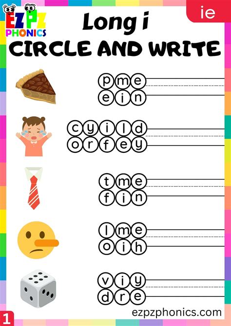 Ie Words Circle And Write Long I Phonics Worksheet