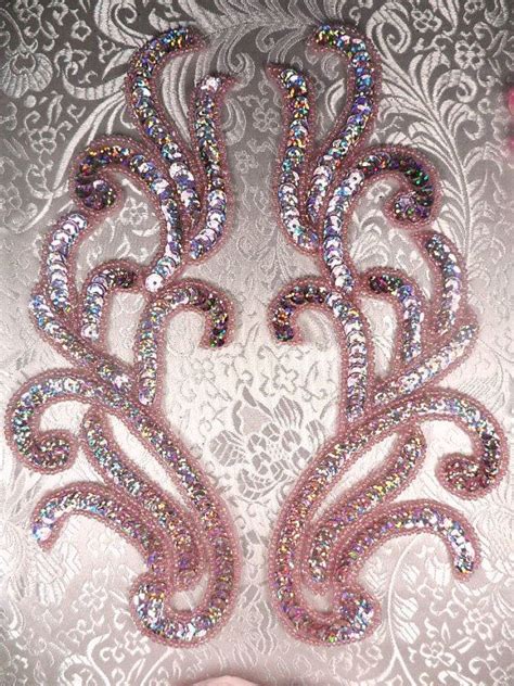 0170 Appliques Mauve Holographic Mirror Pair Sequin Beaded Etsy