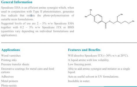 Efficient Amine Synergist Uv Photoinitiator Eha Speedcure Eha Cas