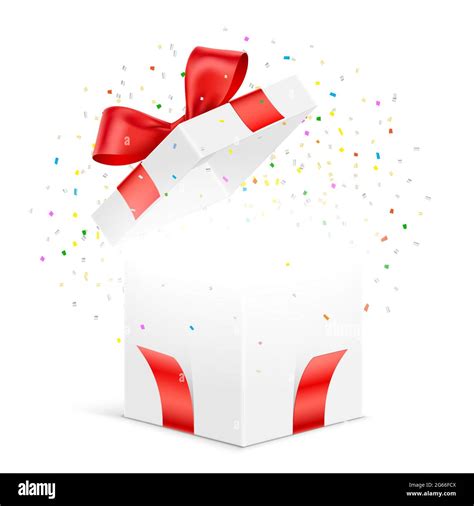 White Gift Box With Exploded Colorful Confetti Isolated On Background