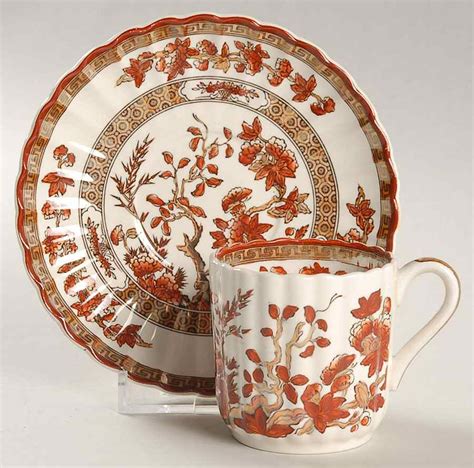 Indian Tree Orange Rust Scallop Red Trim Flat Demitasse Cup