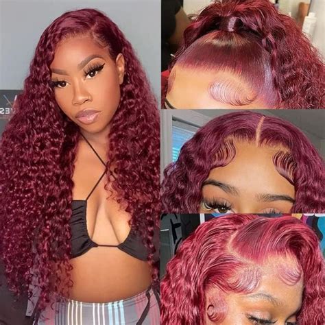 Jasperel 99j Burgundy Curly Lace Front Wigs Human Hair Pre