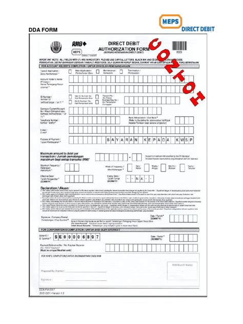 DDA Form Filling-In Guidelines | Debit Card | Transaction Account