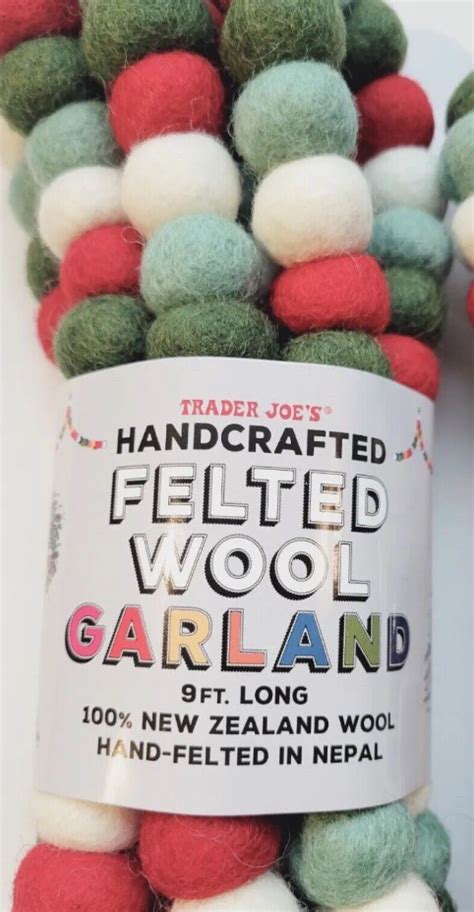 Trader Joe S Handcrafted Felted Wool Garland Ft Green Red White New Ebay