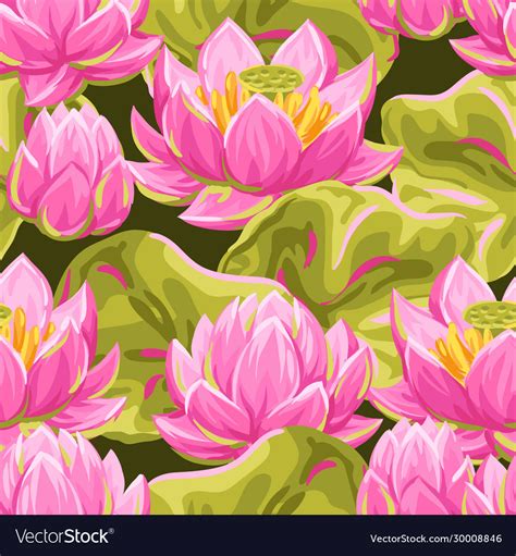 Seamless Pattern With Lotus Flowers Water Lily Vector Image