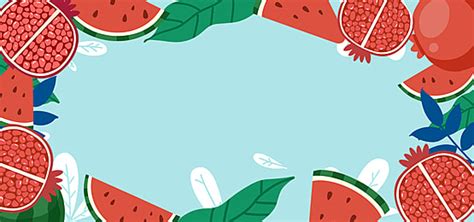 Yalda Night Pomegranate And Watermelon Blue Wave Border Blue Waveform