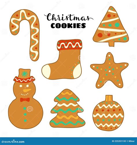 Set Of Doodle Christmas Cookies Stock Vector Illustration Of Star