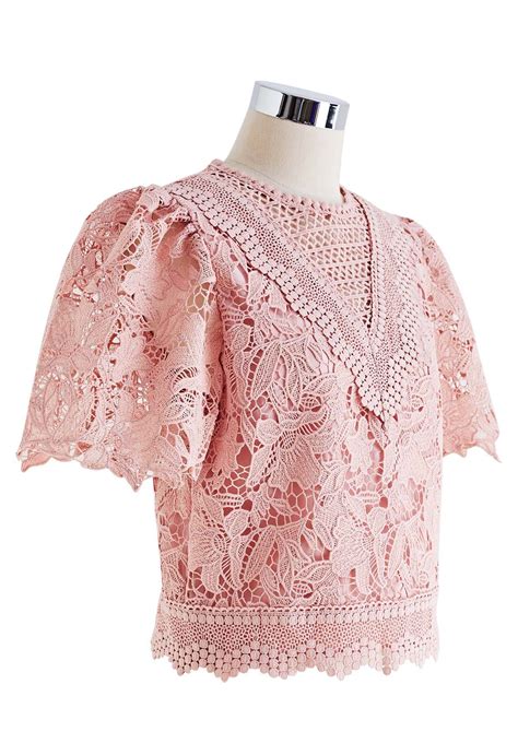 Lily Crochet Lace Crop Top In Pink Retro Indie And Unique Fashion