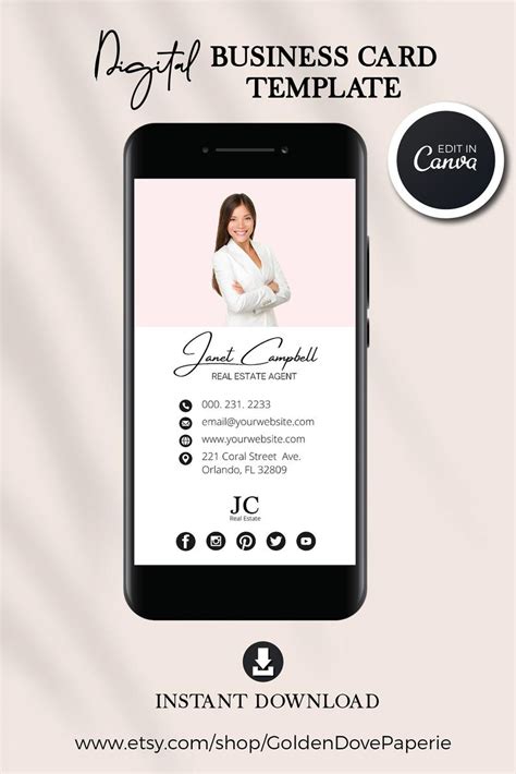 Digital Business Card Canva Template Real Estate Business Etsy Artofit