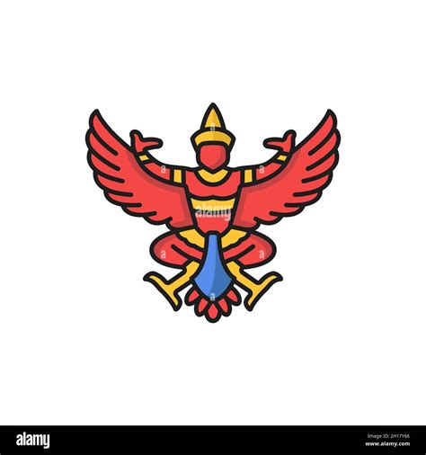 King Of Garuda Krut Lord With Wings Isolated Color Line Icon Vector