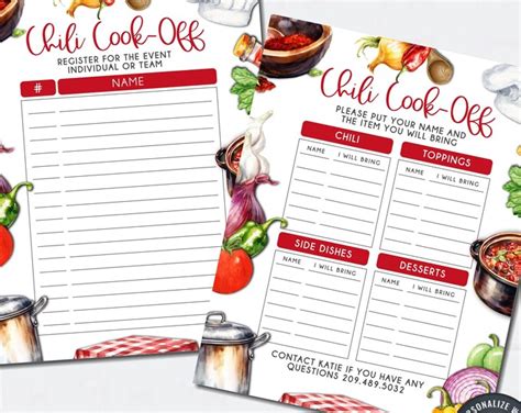 Chili Cook Off Sign Up Sheet Chili Cook Off Sheet Chili Cookoff