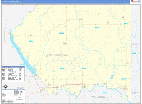 Pottawatomie County, KS Zip Code Wall Map Basic Style by MarketMAPS ...